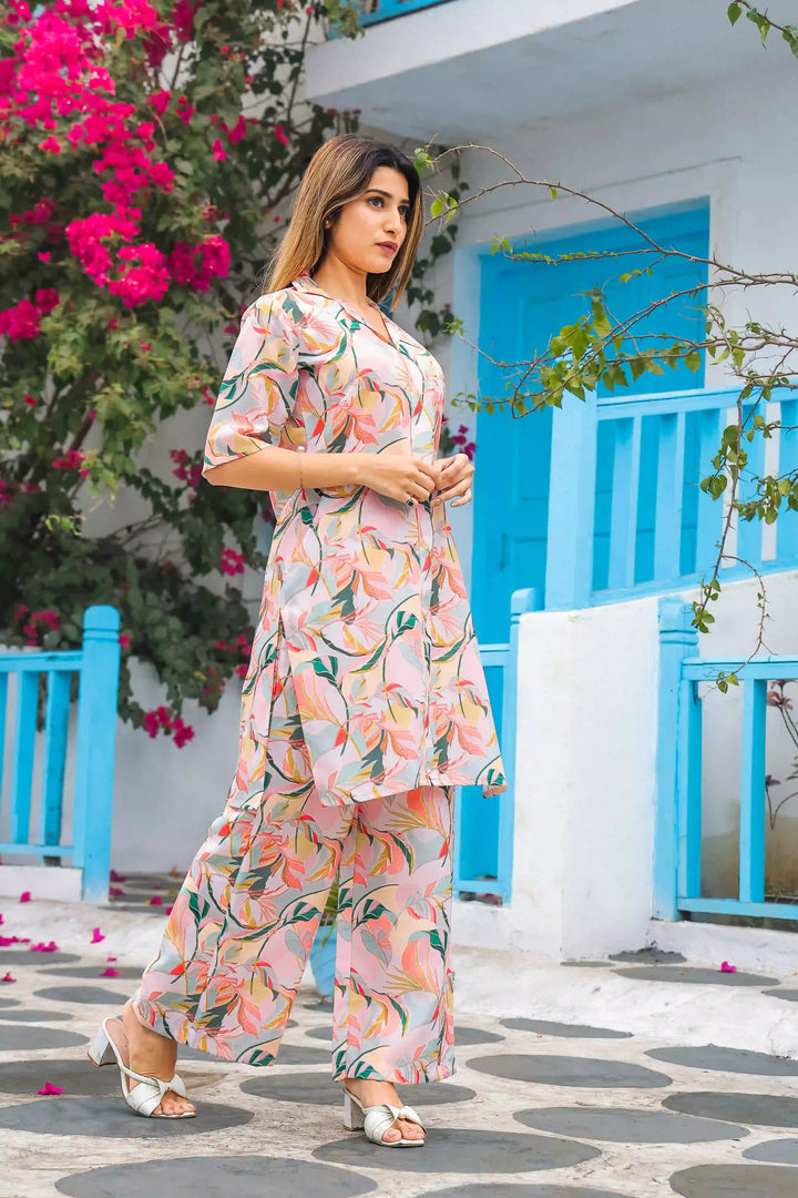 Peach Floral Printed Coord Set for Women | Elegant Summer Co-Ord Outfit
