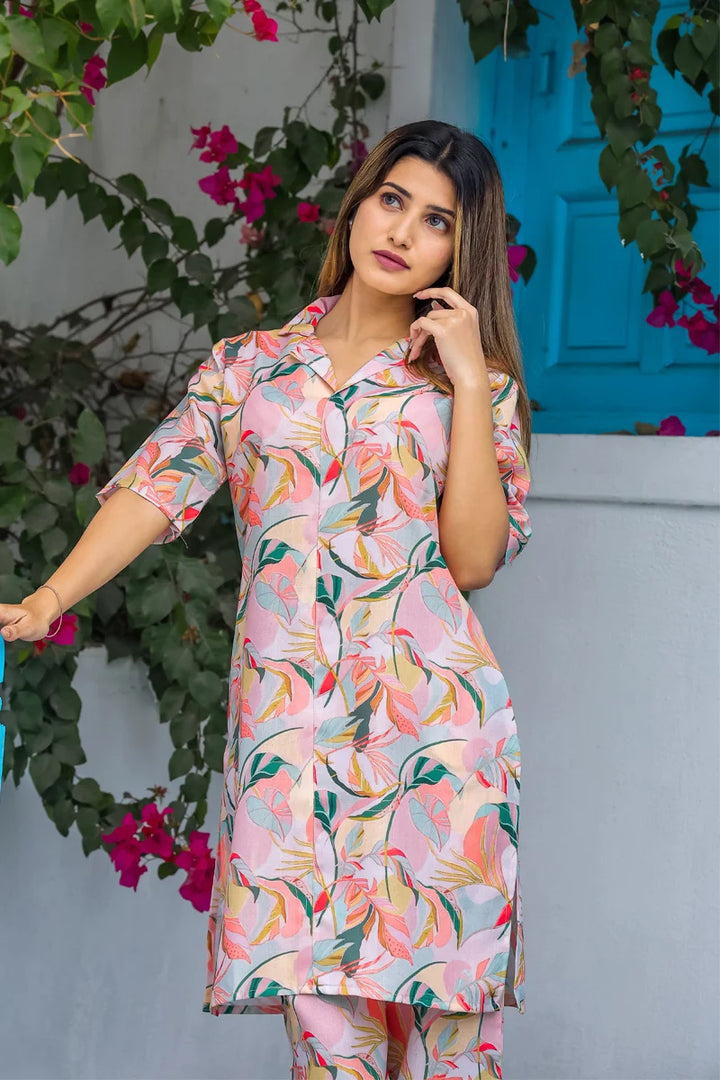 Peach Floral Printed Coord Set for Women | Elegant Summer Co-Ord Outfit