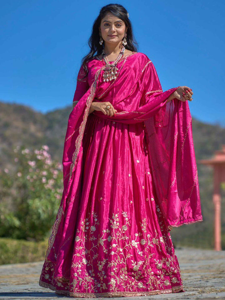 Lovable Rani Pink Sequins Chinon Engagement Wear Lehenga Choli