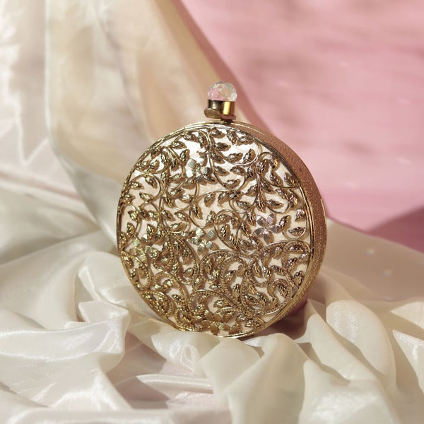 Brass Work Mother of Pearl Clutch | Elegant Floral Design for Special Occasions