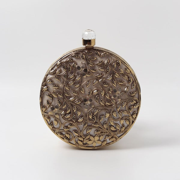 Brass Work Mother of Pearl Clutch | Elegant Floral Design for Special Occasions