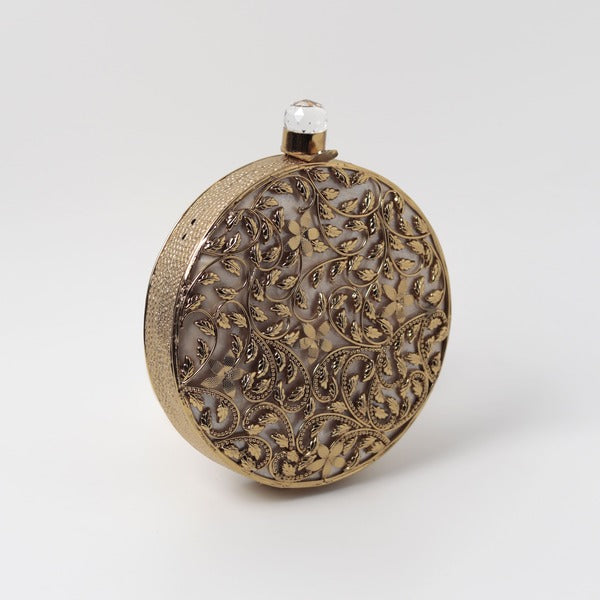 Brass Work Mother of Pearl Clutch | Elegant Floral Design for Special Occasions
