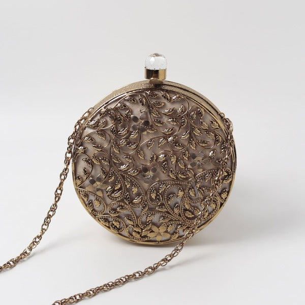 Brass Work Mother of Pearl Clutch | Elegant Floral Design for Special Occasions