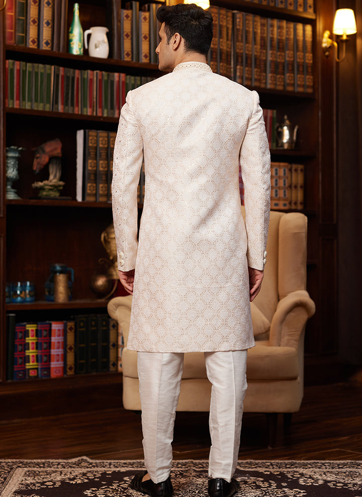 Wedding Sherwani for Men | Classic Jacquard Silk with Hand Work