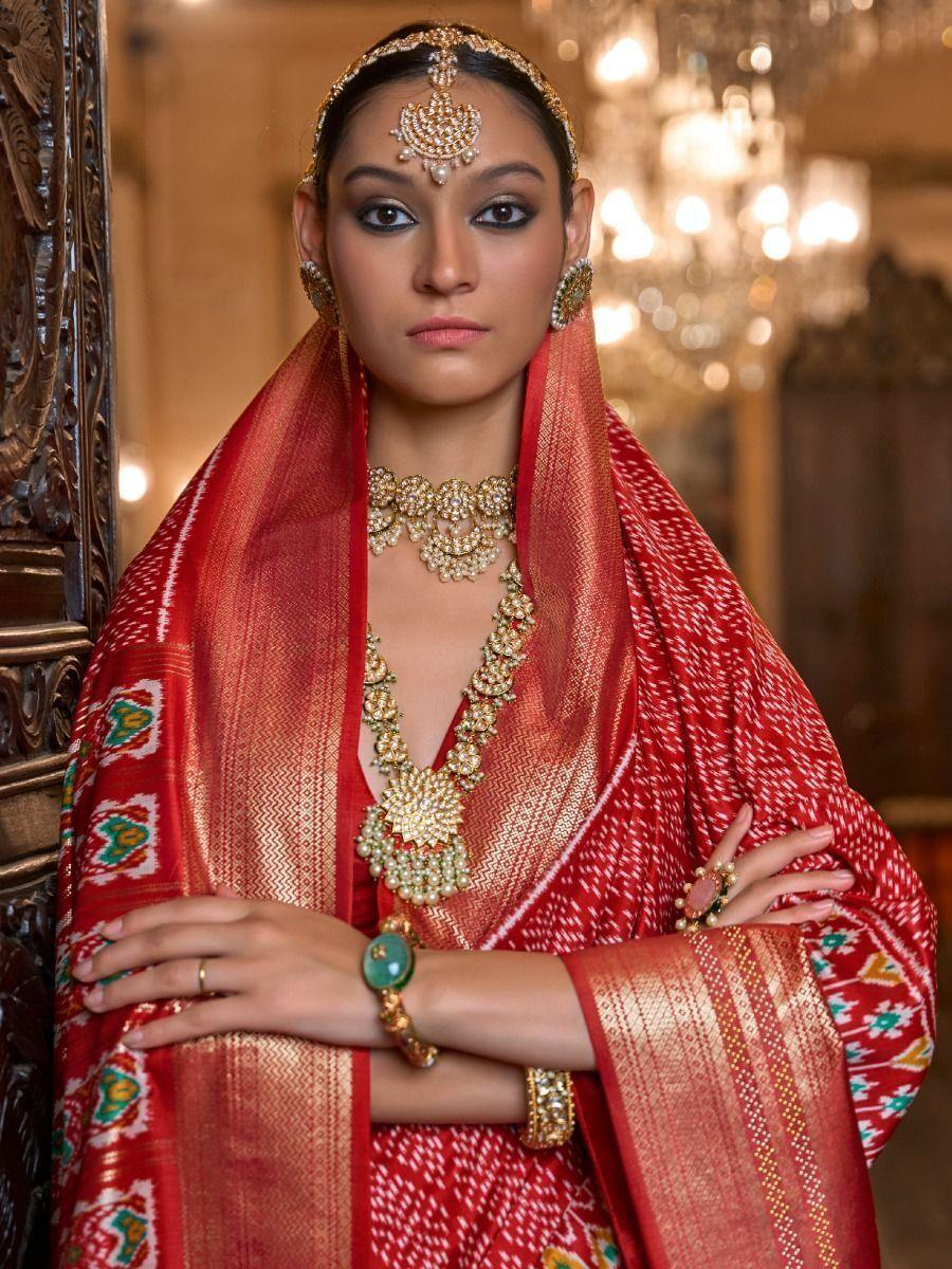Gorgeous Red Digital Printed Patola Silk Saree for Wedding Wear