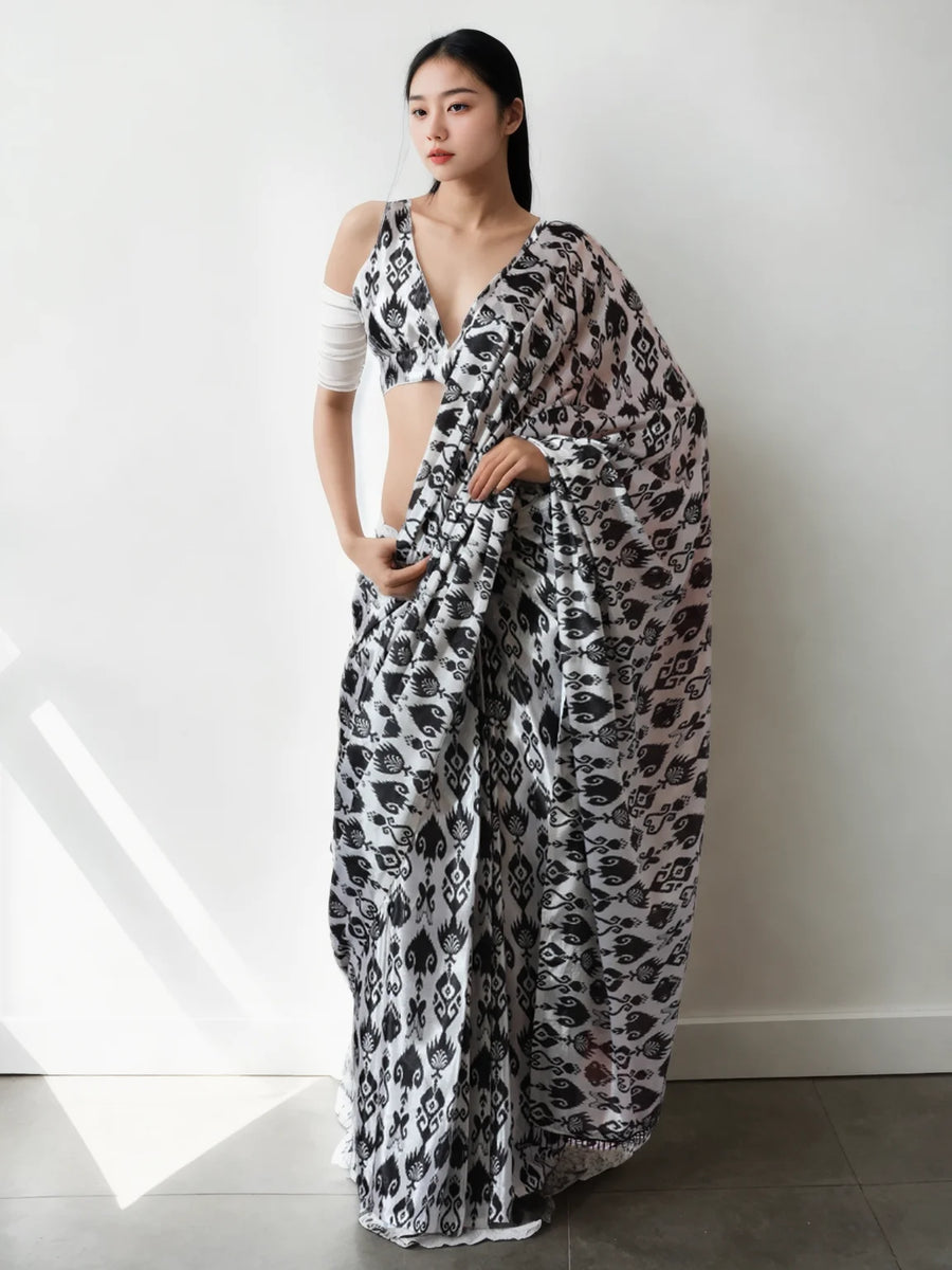 Gray Chinon Saree Silverbin
