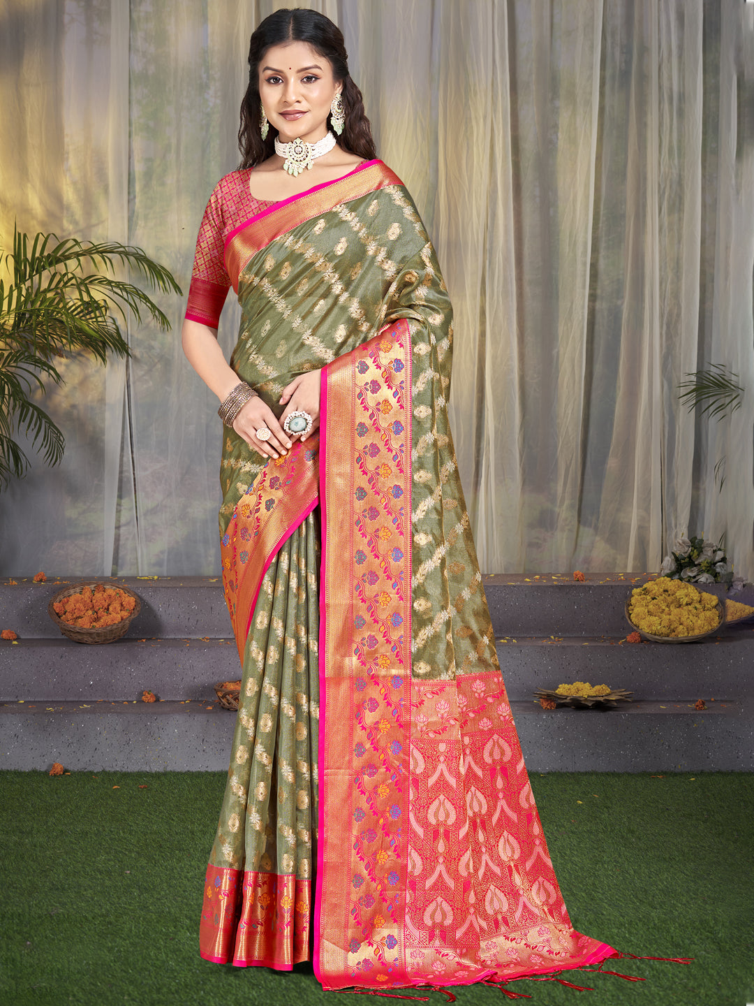 Gray Designer Silk Saree with Jacquard Designer Work
