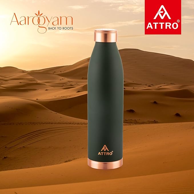 Attro 1000ml Copper Bottle | Matte Finish, Authentic Ayurveda Benefits