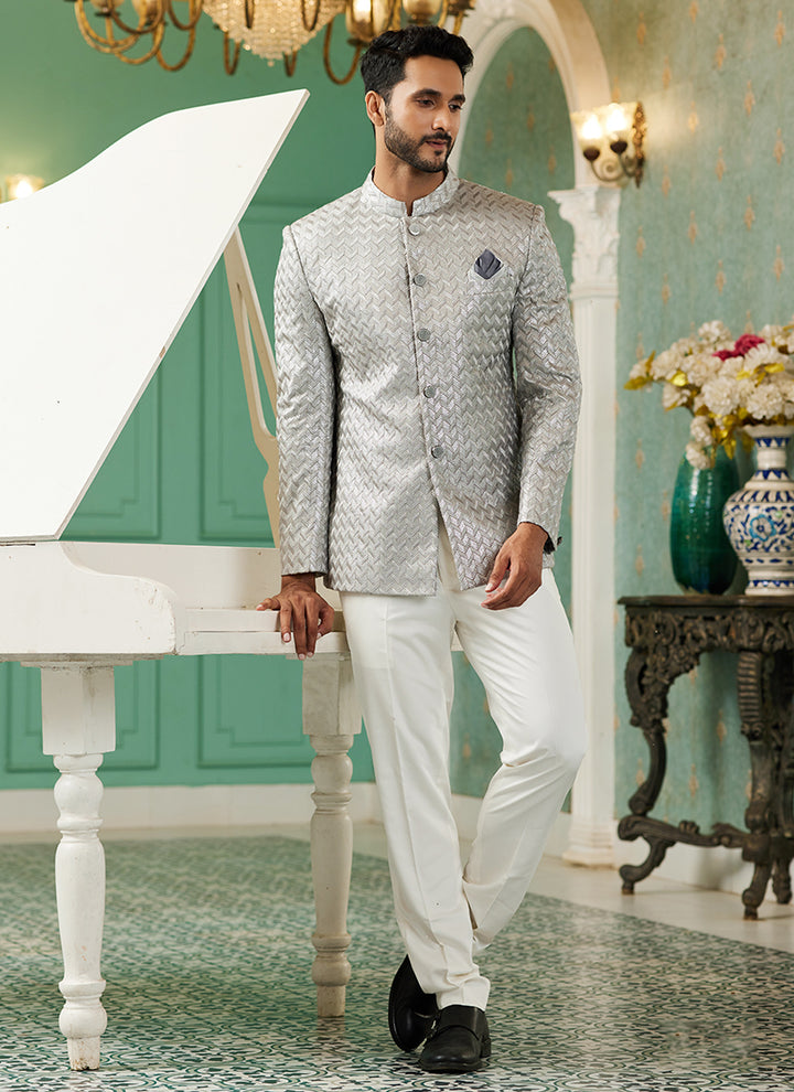 Grey Art Silk Jodhpuri Suit | Elegant Traditional Attire for Special Occasions