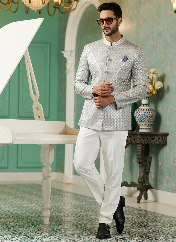 Grey Art Silk Jodhpuri Suit | Elegant Traditional Attire for Special Occasions