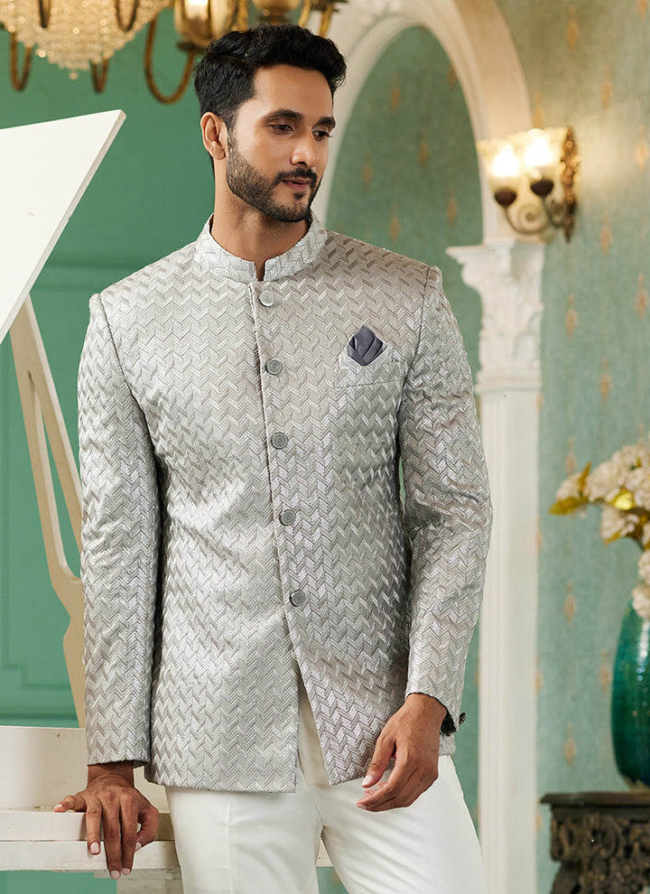 Grey Art Silk Jodhpuri Suit | Elegant Traditional Attire for Special Occasions