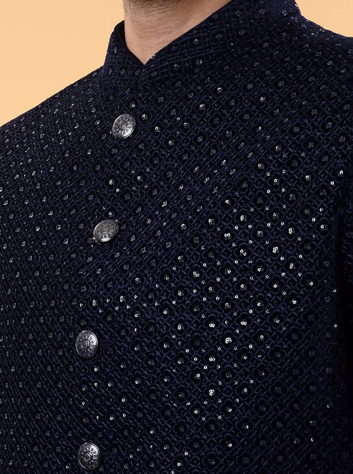 Velvet Blue Indo Western Outfit for Men | Sophisticated Attire