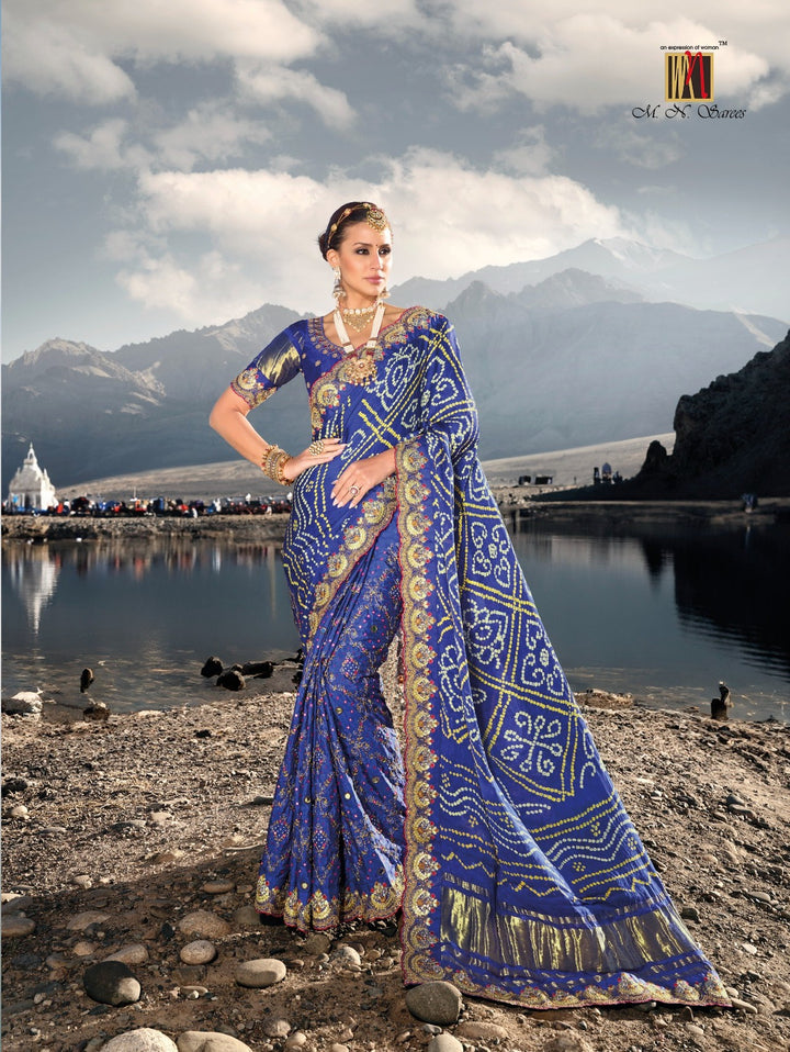  Handcrafted Gajji Silk Saree with Mirrorwork in Blue