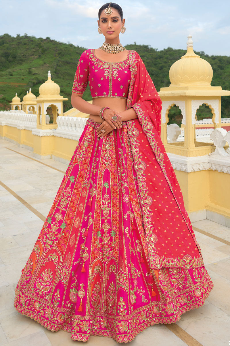 Hot pink ethnic wear with khatli embroidery