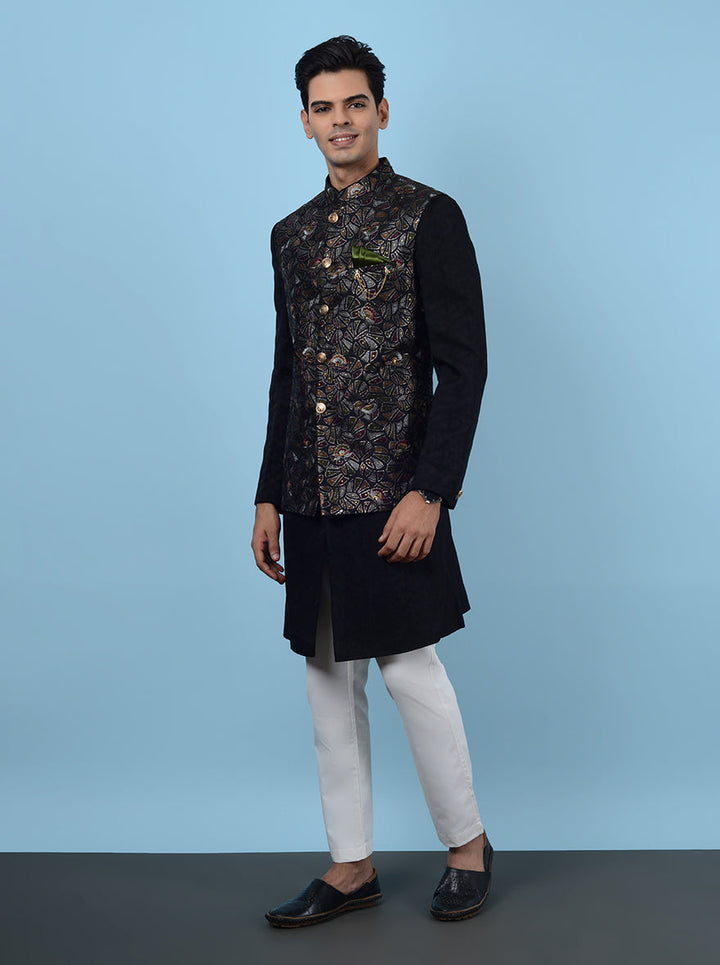 Men’s black outfit, silk blend with classic straight cut