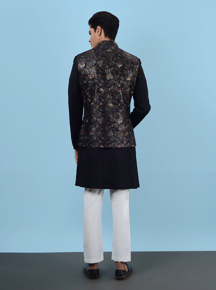 Stylish black ethnic wear with mandarin collar for events