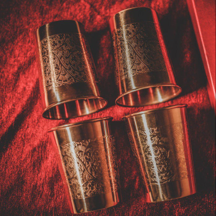 Copper Embossed Glass Set | Unique 4-Piece Drinkware Collection