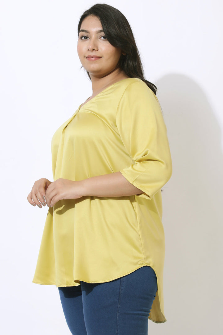 Plus Size Yellow Satin Centre Pleat Top
