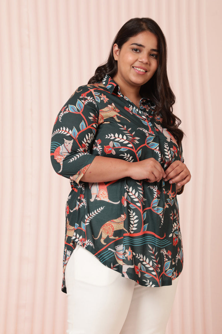 Green Ethnic Printed Centre Pleat Top