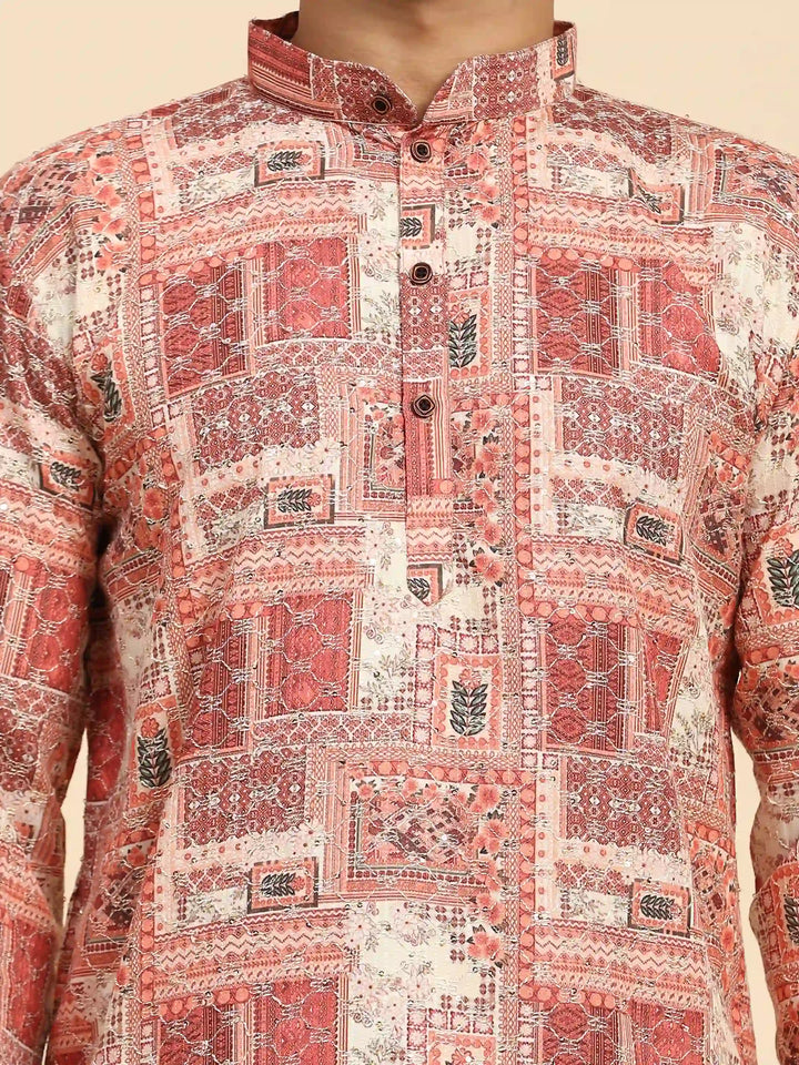 Men's Kurta Set for Mehandi | Silk with Intricate Mirror Work