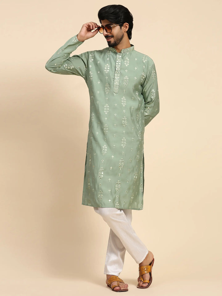Kurta Set for Men | Mirror Work for Mehandi & Festive Celebrations