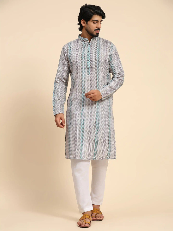 Stylish Men's Kurta Set | Digital Prints for Weddings & Festive Events
