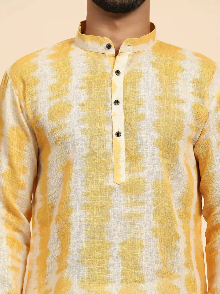 Haldi Ceremony Kurta Pajama for Men | Stylish Linen with Tie-Dye Prints