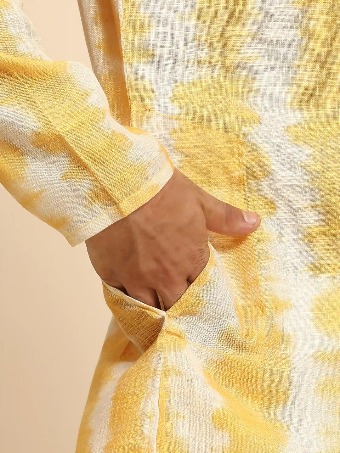 Haldi Ceremony Kurta Pajama for Men | Stylish Linen with Tie-Dye Prints