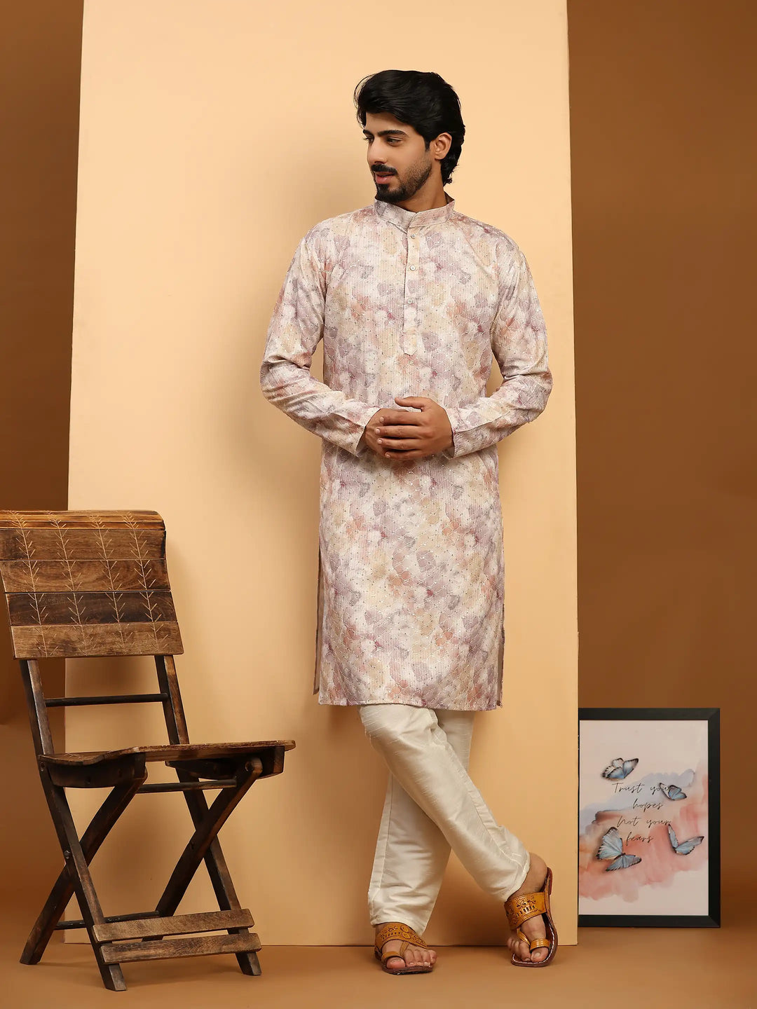 Men's Cotton Kurta Set | Abstract Digital Print for Festive Wear