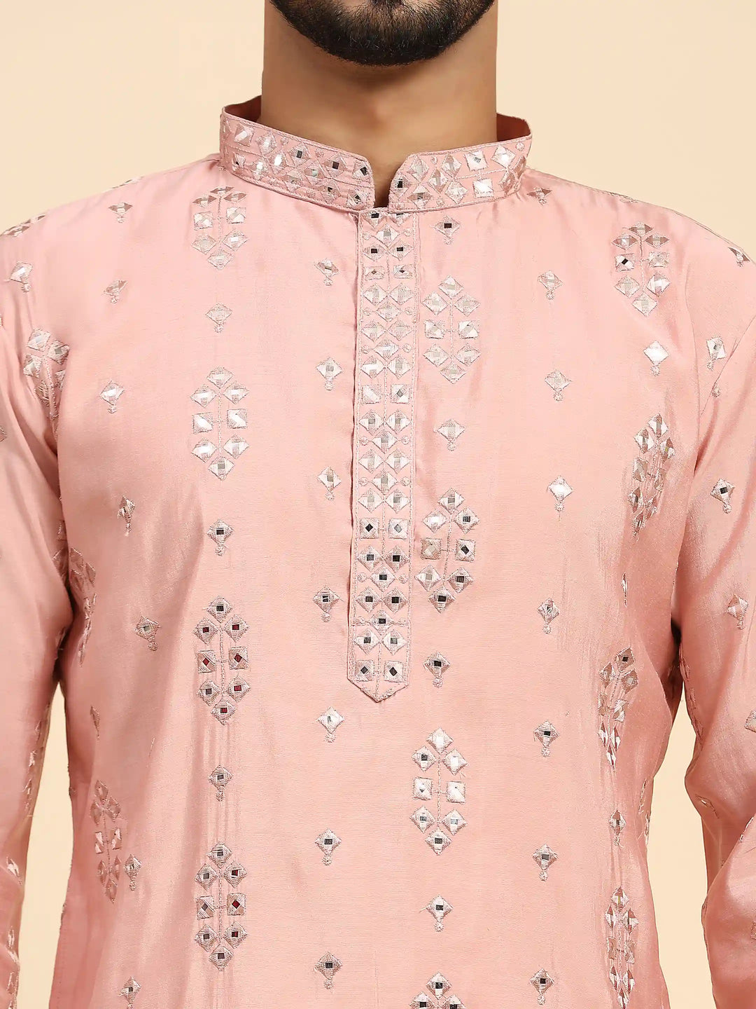 Designer Men's Silk Kurta Set | Mirror Work for Haldi Celebrations