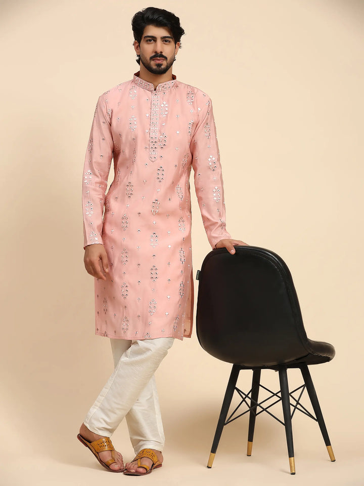 Designer Men's Silk Kurta Set | Mirror Work for Haldi Celebrations