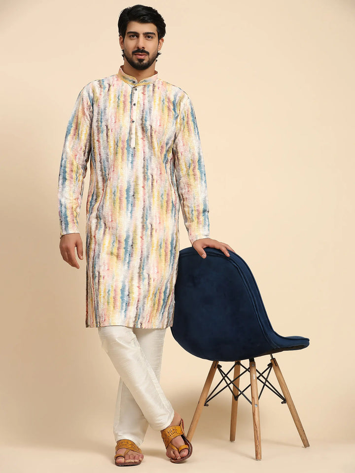 Designer Men's Kurta Pajama | Sifli Work & Digital Print for Weddings & Events