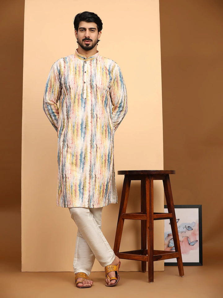Designer Men's Kurta Pajama | Sifli Work & Digital Print for Weddings & Events