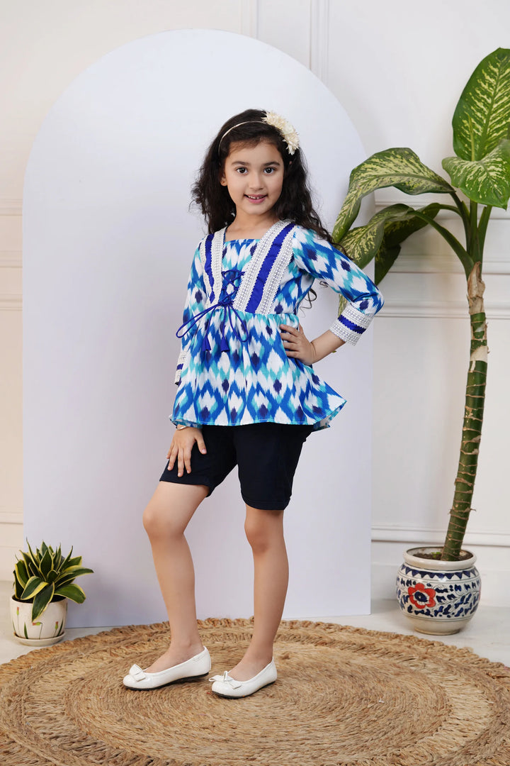 Navy Blue Ikkat Printed Top for Kid
