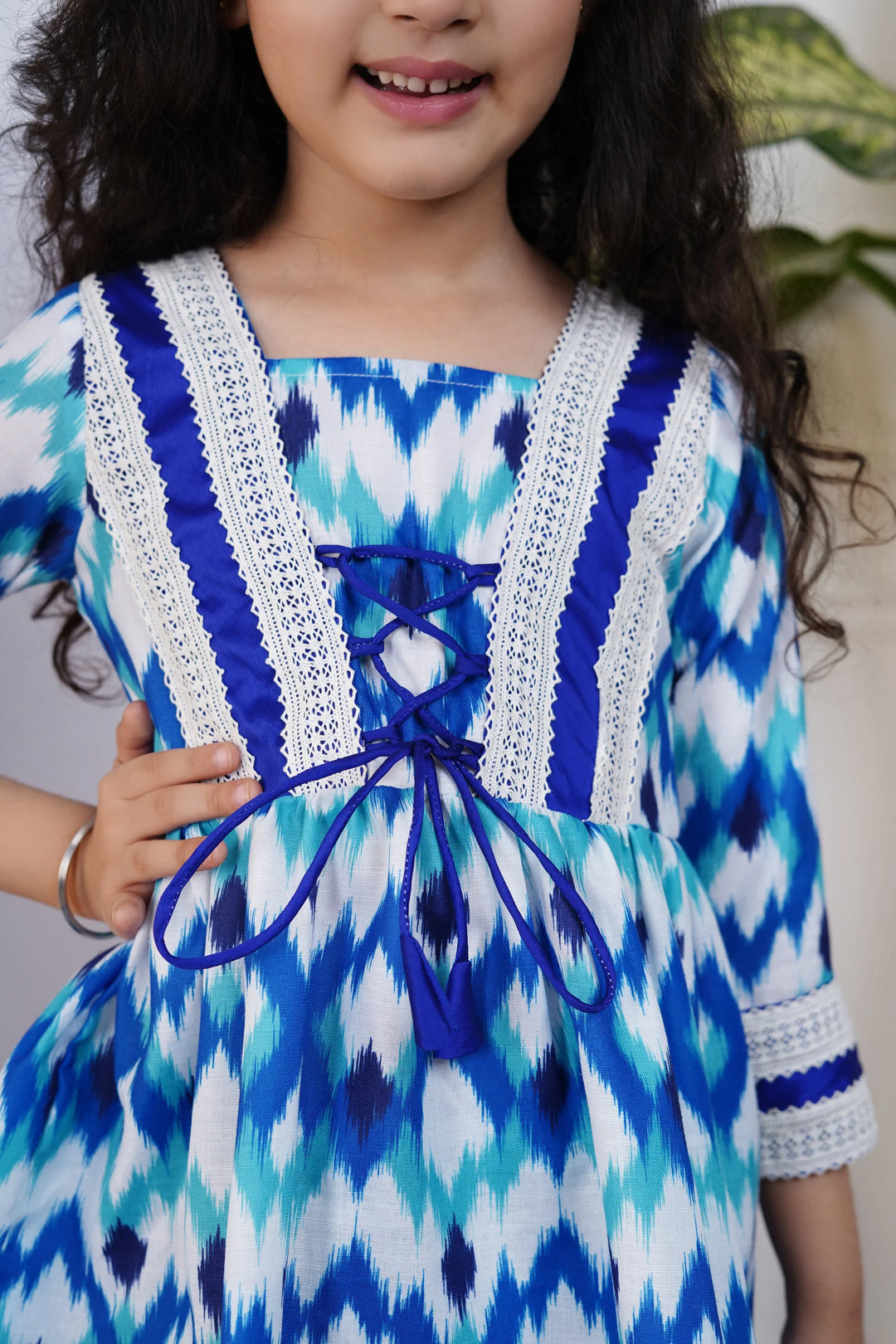 Navy Blue Ikkat Printed Top for Kid