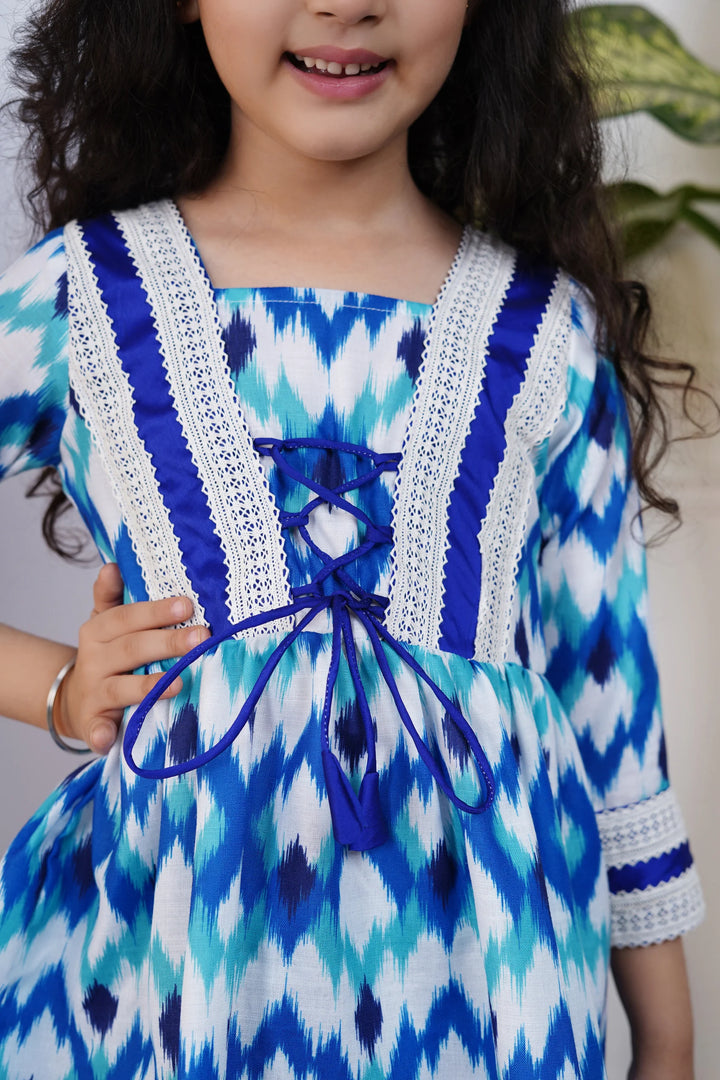 Navy Blue Ikkat Printed Top for Kid