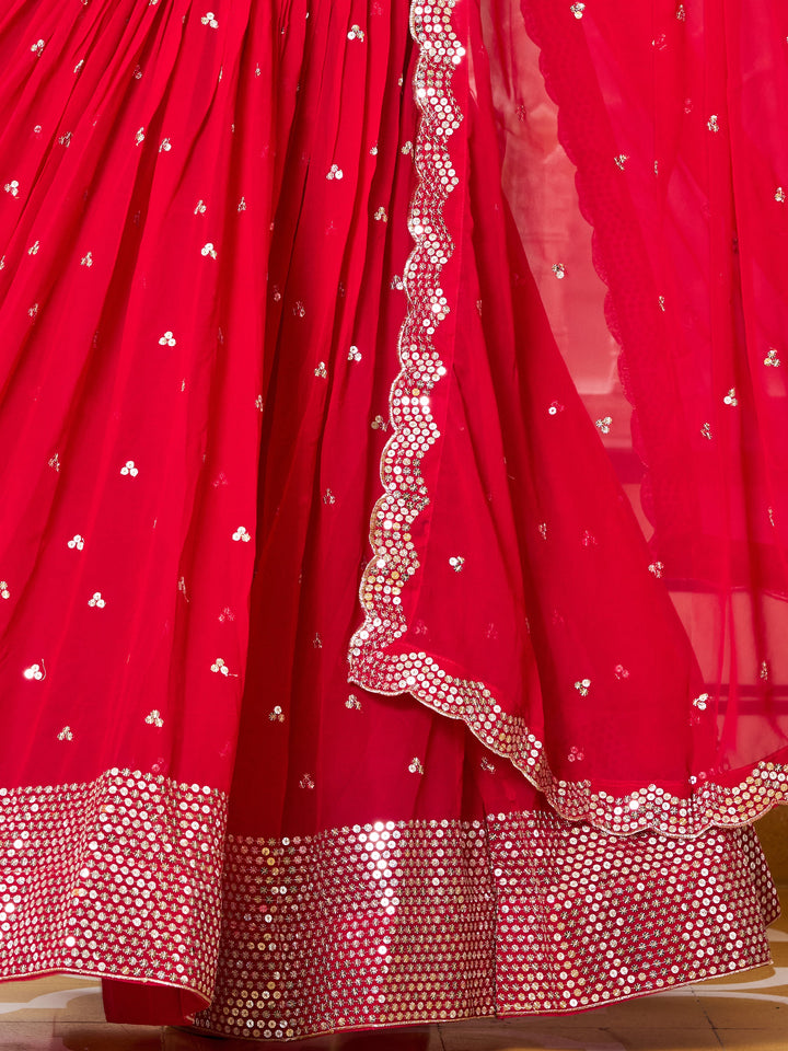 TantalizingÃƒâ€šÃ‚Â Red Sequins Georgette Wedding Lehenga Choli
