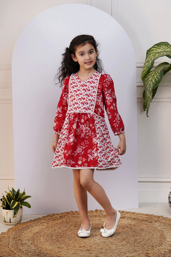 Red and White Printed Dress for Kid