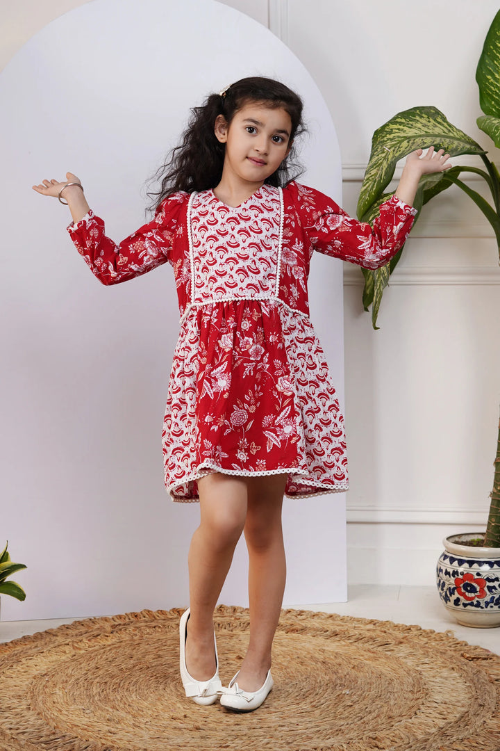 Red and White Printed Dress for Kid