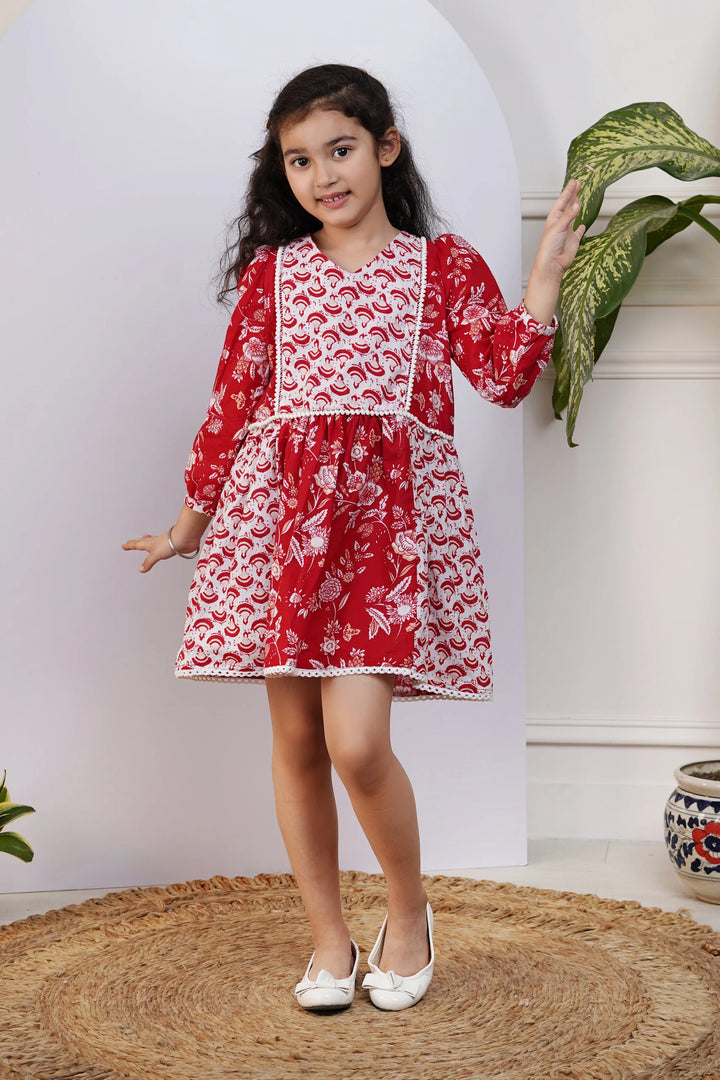 Red and White Printed Dress for Kid