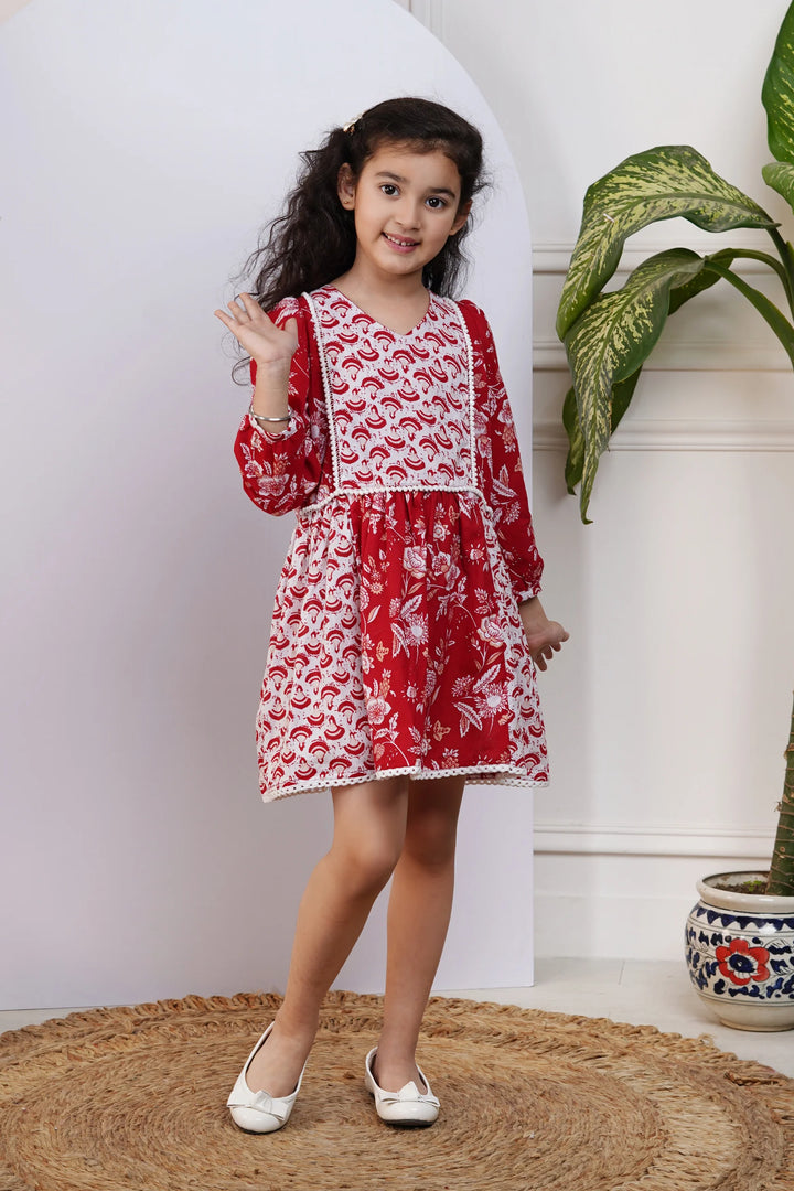 Red and White Printed Dress for Kid