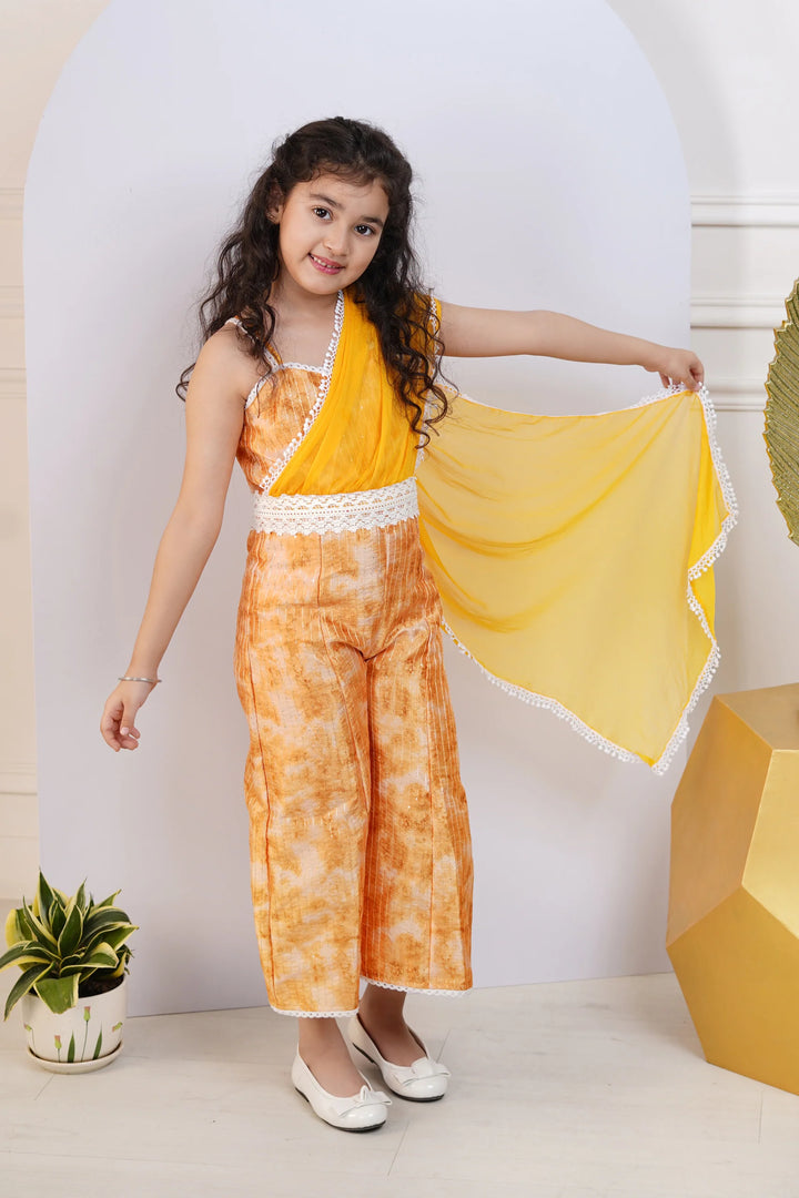 Yellow Floral Printed Jumpsuit for Kid