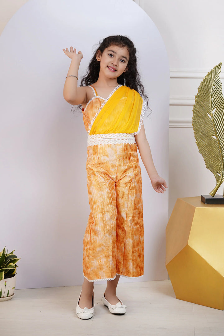 Yellow Floral Printed Jumpsuit for Kid