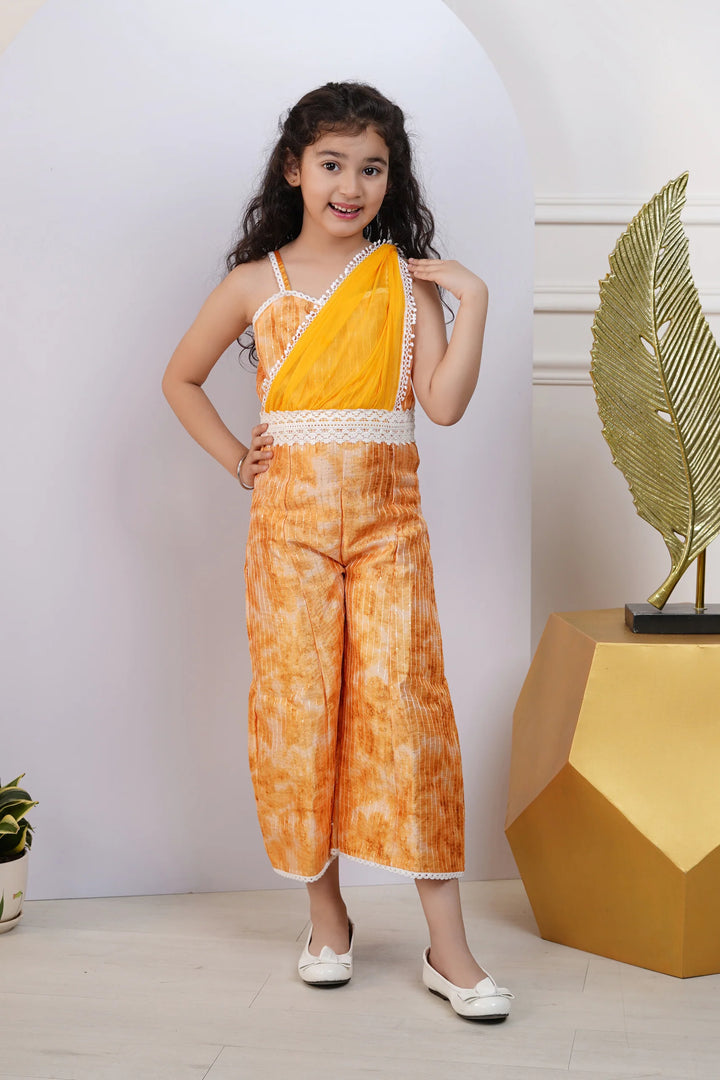 Yellow Floral Printed Jumpsuit for Kid