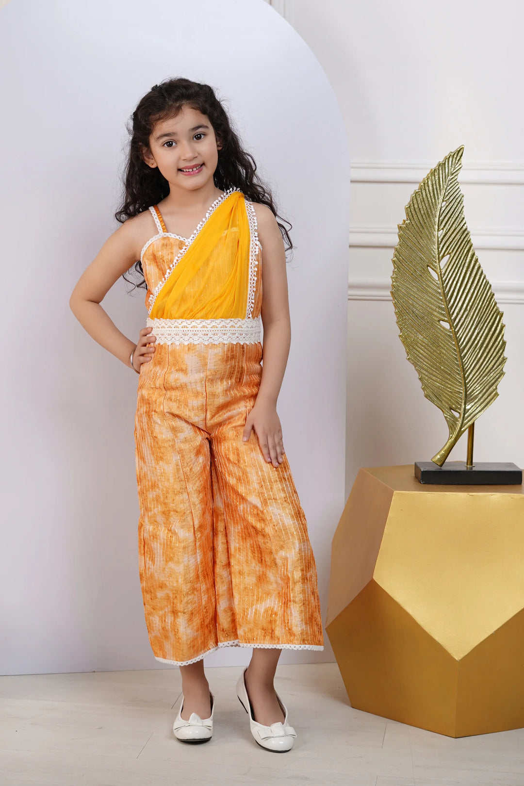 Yellow Floral Printed Jumpsuit for Kid
