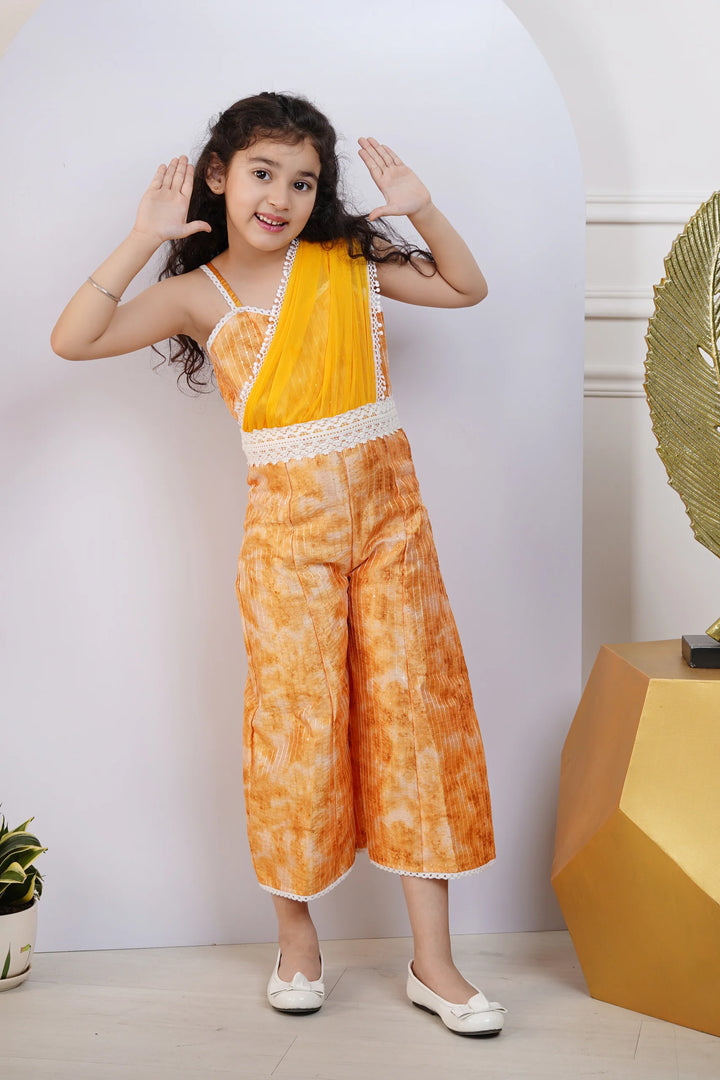 Yellow Floral Printed Jumpsuit for Kid