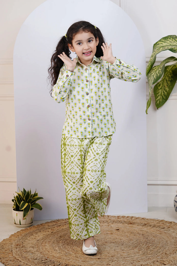 Green Printed Shirt With Pants for Kid