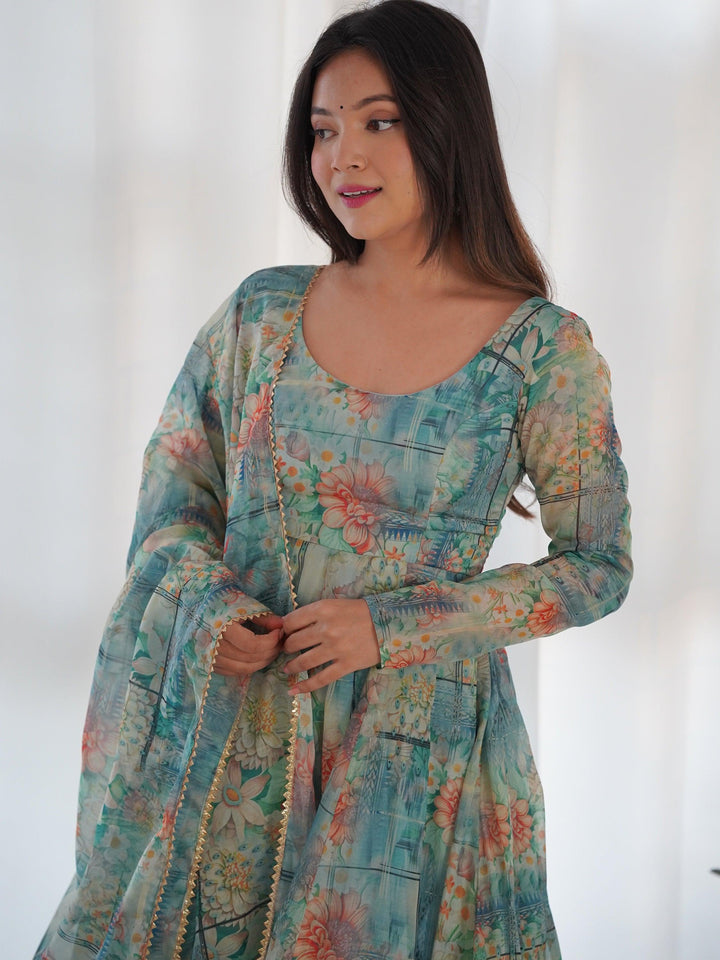 Vibrant Multi-Color Anarkali Suit | Floral Print Ethnic Anarkali for Women