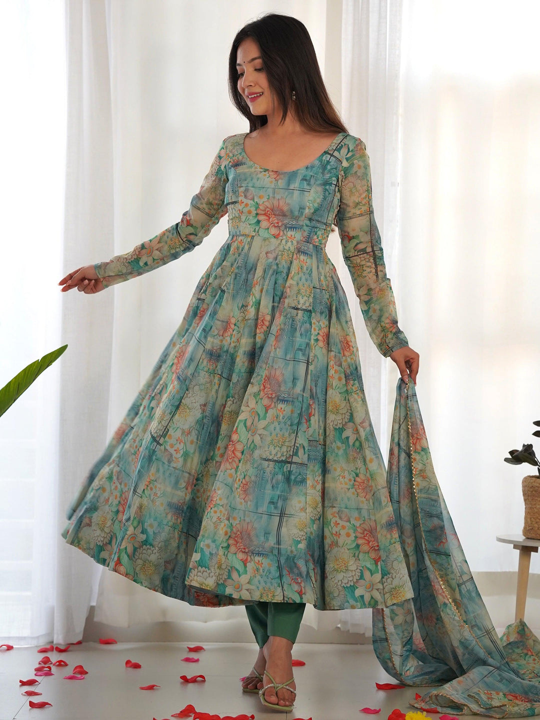 Vibrant Multi-Color Anarkali Suit | Floral Print Ethnic Anarkali for Women