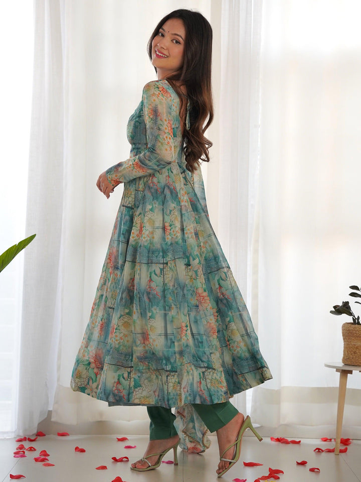 Vibrant Multi-Color Anarkali Suit | Floral Print Ethnic Anarkali for Women